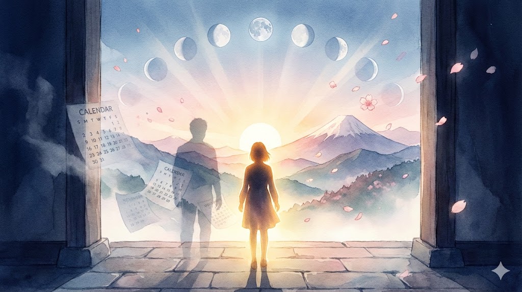 月の満ち欠け、二十四節気、春節をイメージした和テイストの画像